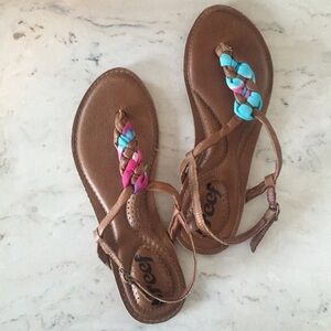 Reef Brown Sandals with Pink and Turquoise Braided Straps